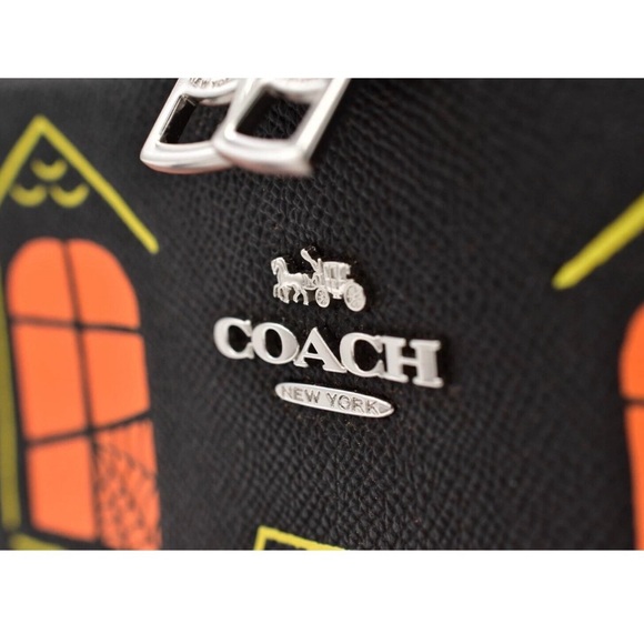Coach Black Mini Top-Handle Bag with Orange and Yellow Halloween Motif - Picture 6 of 6